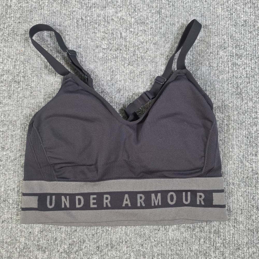 Under Armour Seamless Low Long Sports Bra Black Gray 1322552 Womens Medium